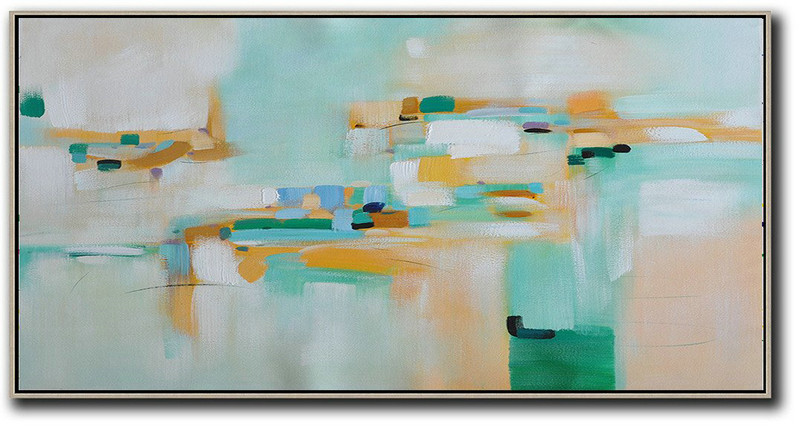 Hand Painted Extra Large Abstract Painting,Horizontal Palette Knife Contemporary Art,Living Room Canvas Art,Light Green,White,Earthy Yellow.etc